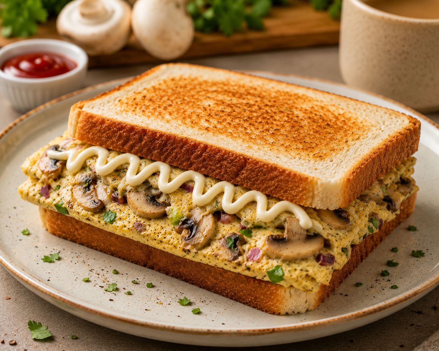 Mushroom Bread Omelette