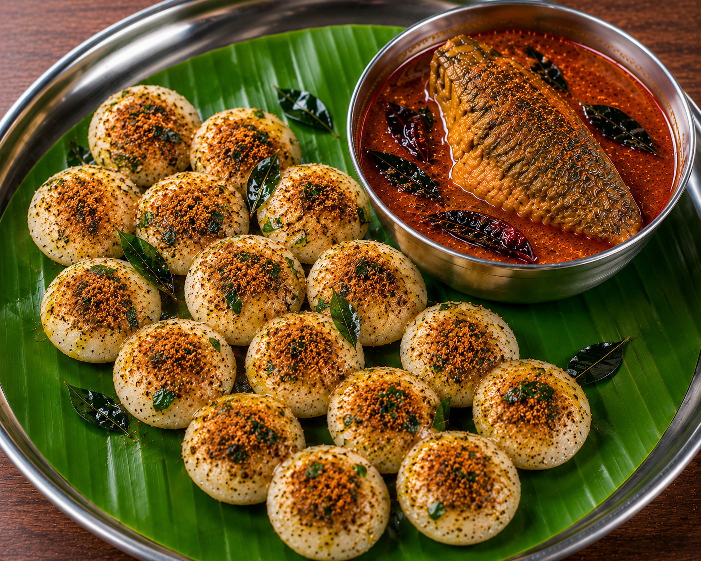 Karuveppilai Mini Ghee podi idli with fish curry (15)