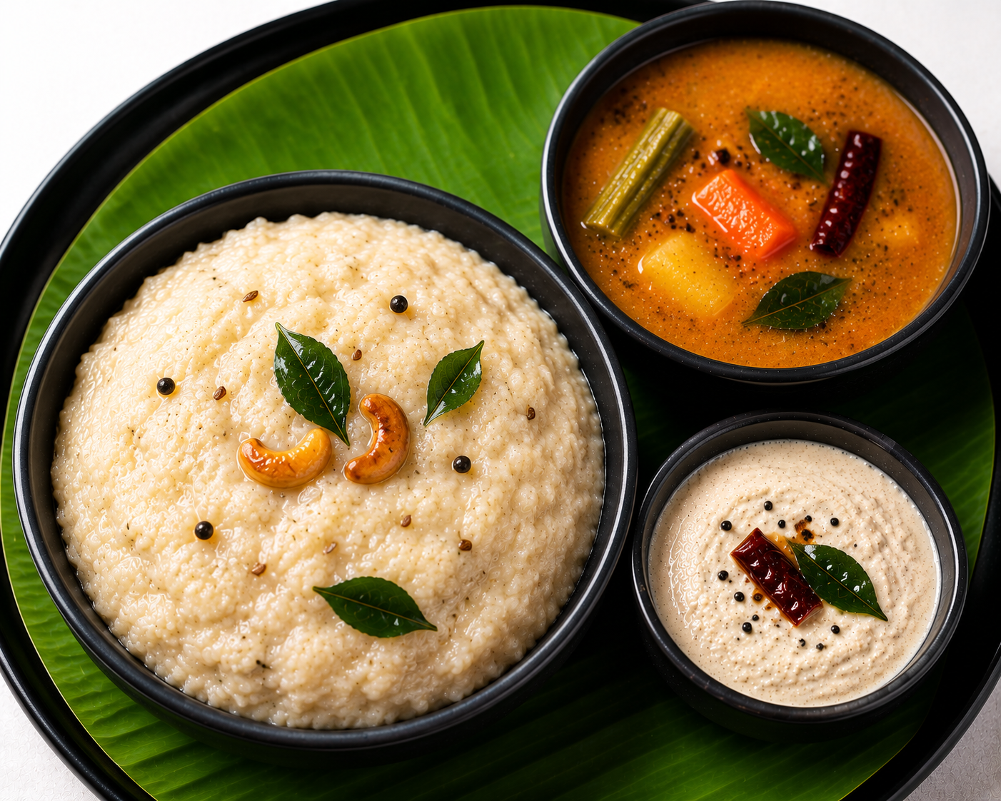 Normal Pongal + Sambar & Chutney