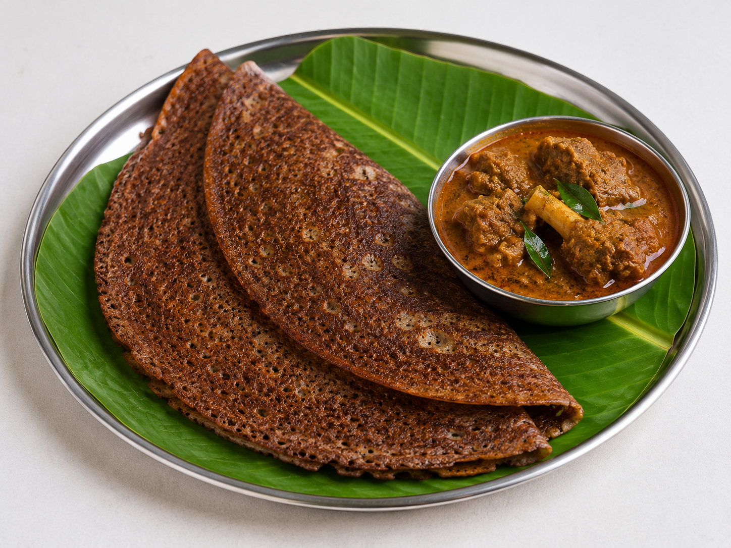 Kal Dosa (2) with Mutton Curry
