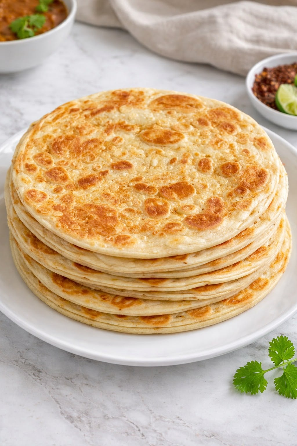 Zeera Paratha with Amul butter, Fresh curd, Sweet & Sour Chutney and Mint Chutney/ Garlic Chutney
