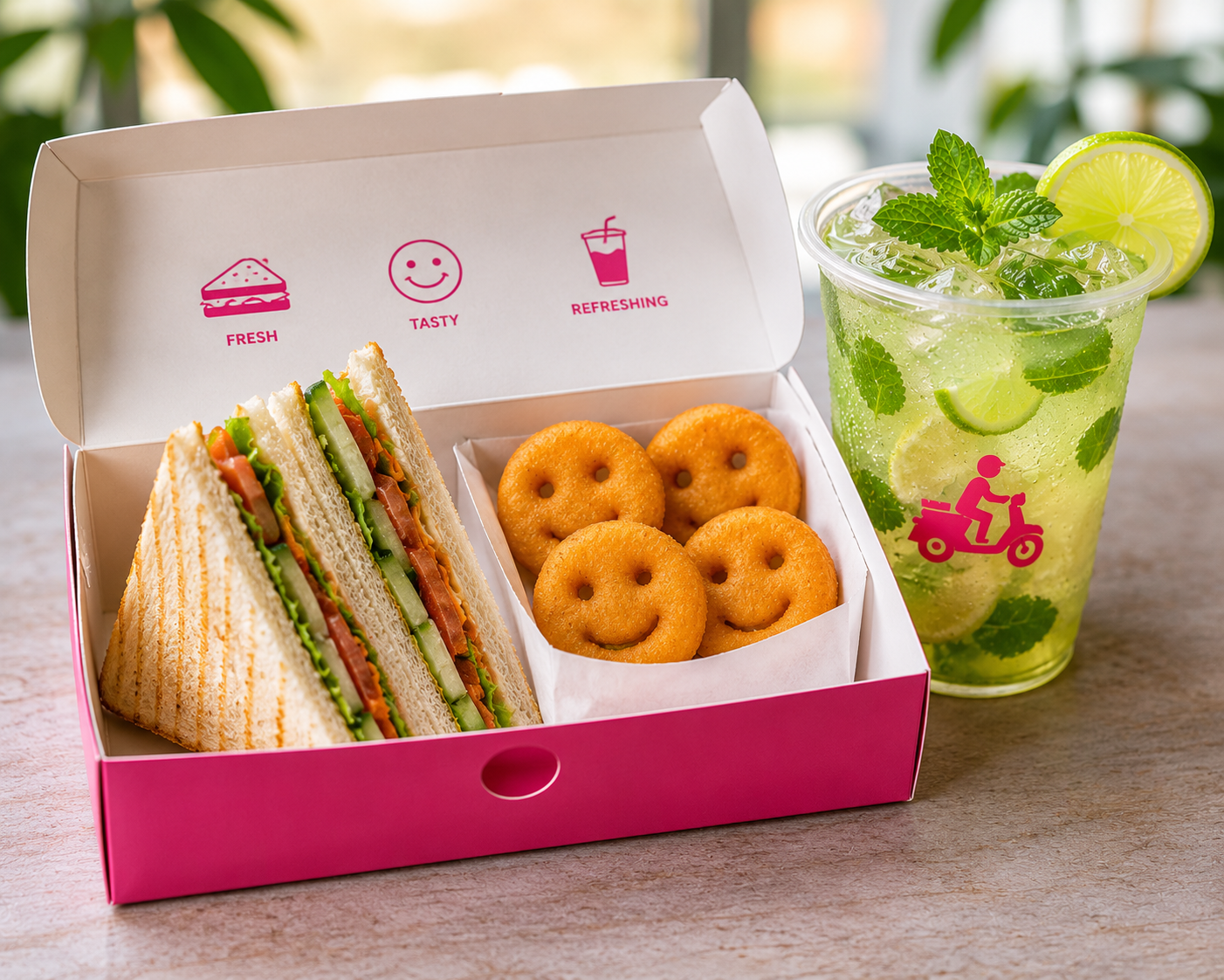 Veg Sandwich Meal Box (Veg Sandwich 1 + Smiles 4 Pcs + Mojito 1)