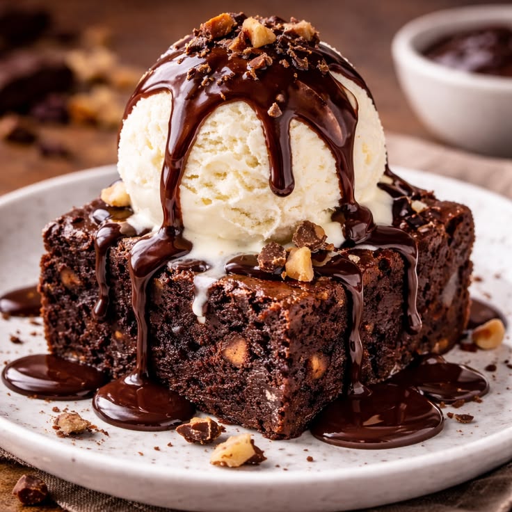 Dark Chocolate Brownie With Icecream