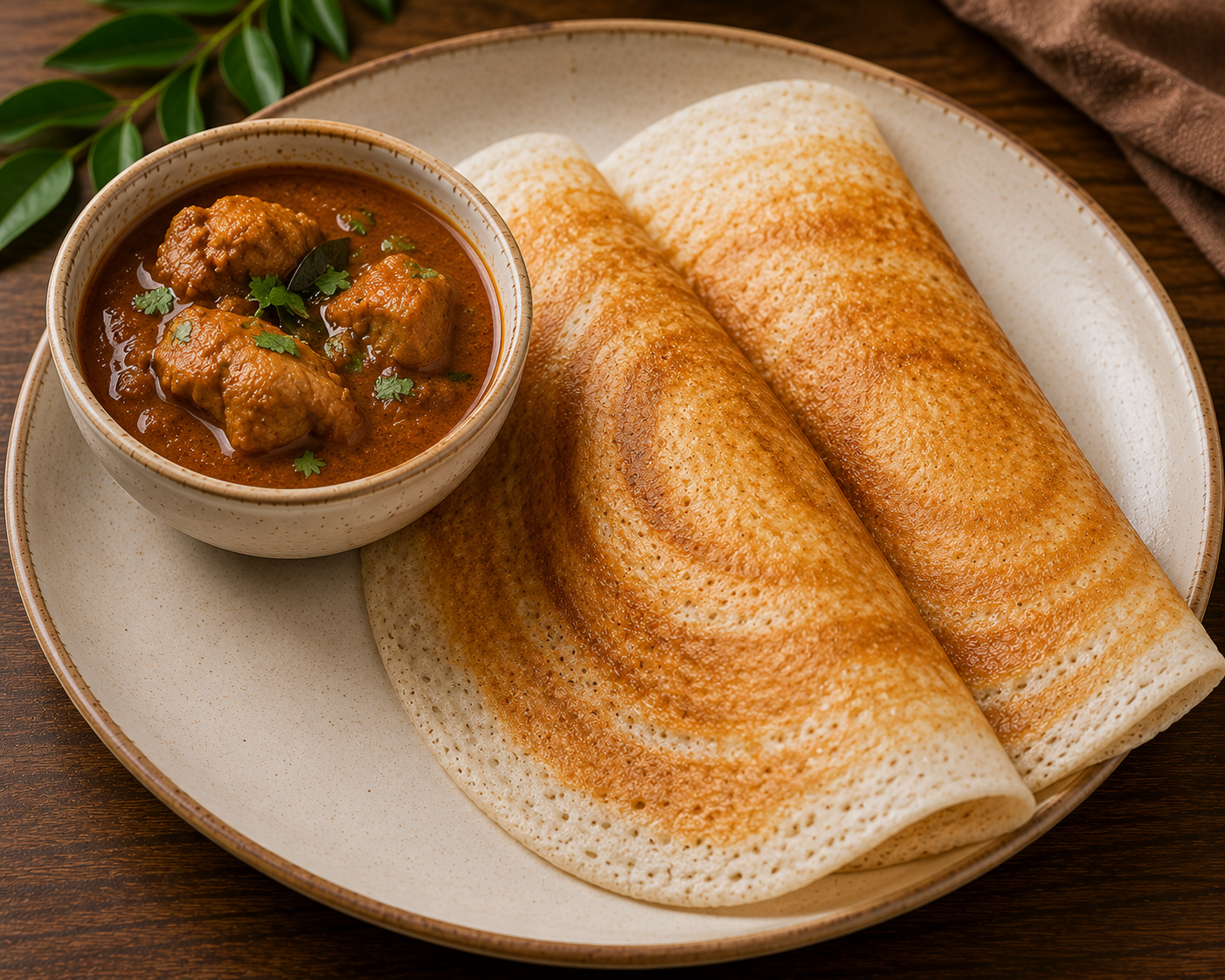Dosa 2 Pcs With Chicken Kuzhambu