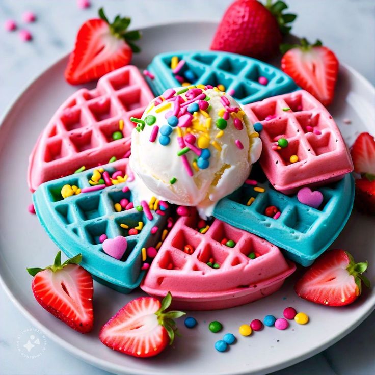Cotton Candy Waffle (With Icecream)