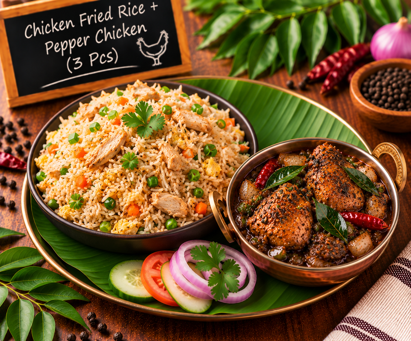 Chicken Fried Rice (750 ml with Pepper Chicken 3 Pcs)