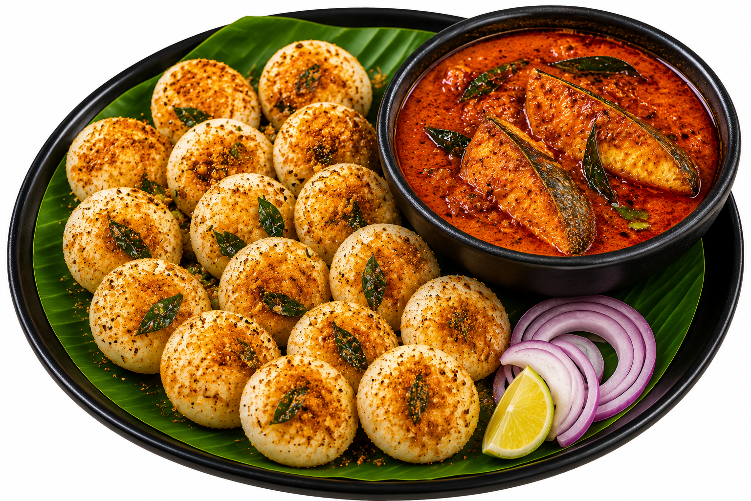 Karuveppilai Mini Podi Idli with Fish curry (15)