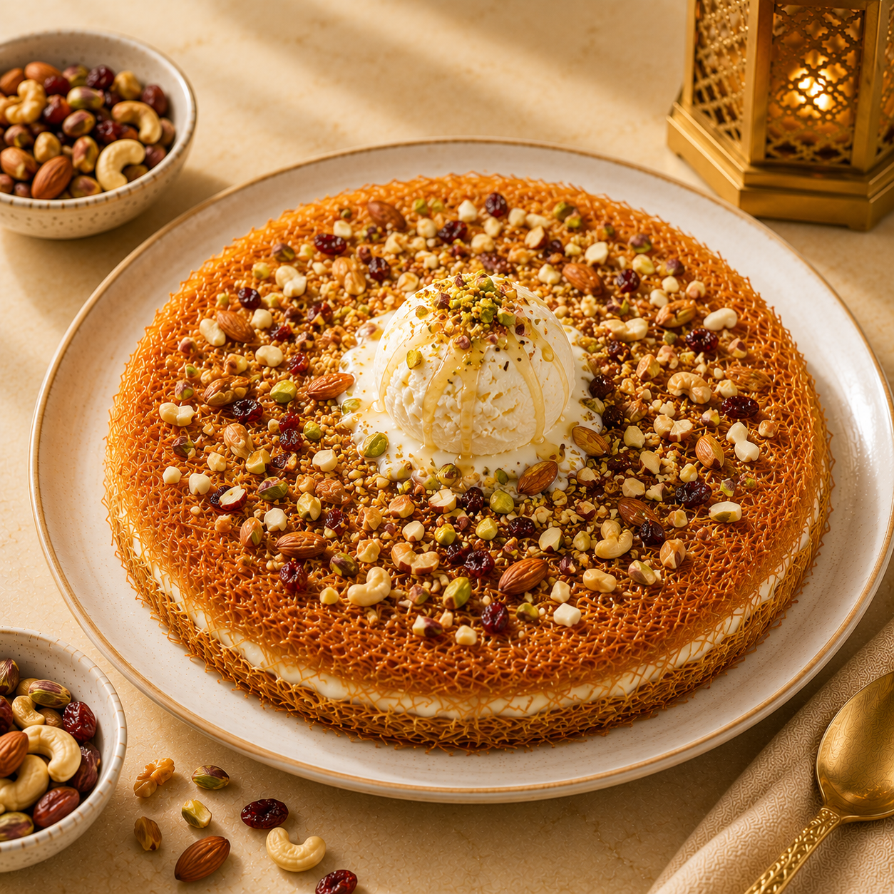 Classic Round Dry Fruits & Icecream Kunafa