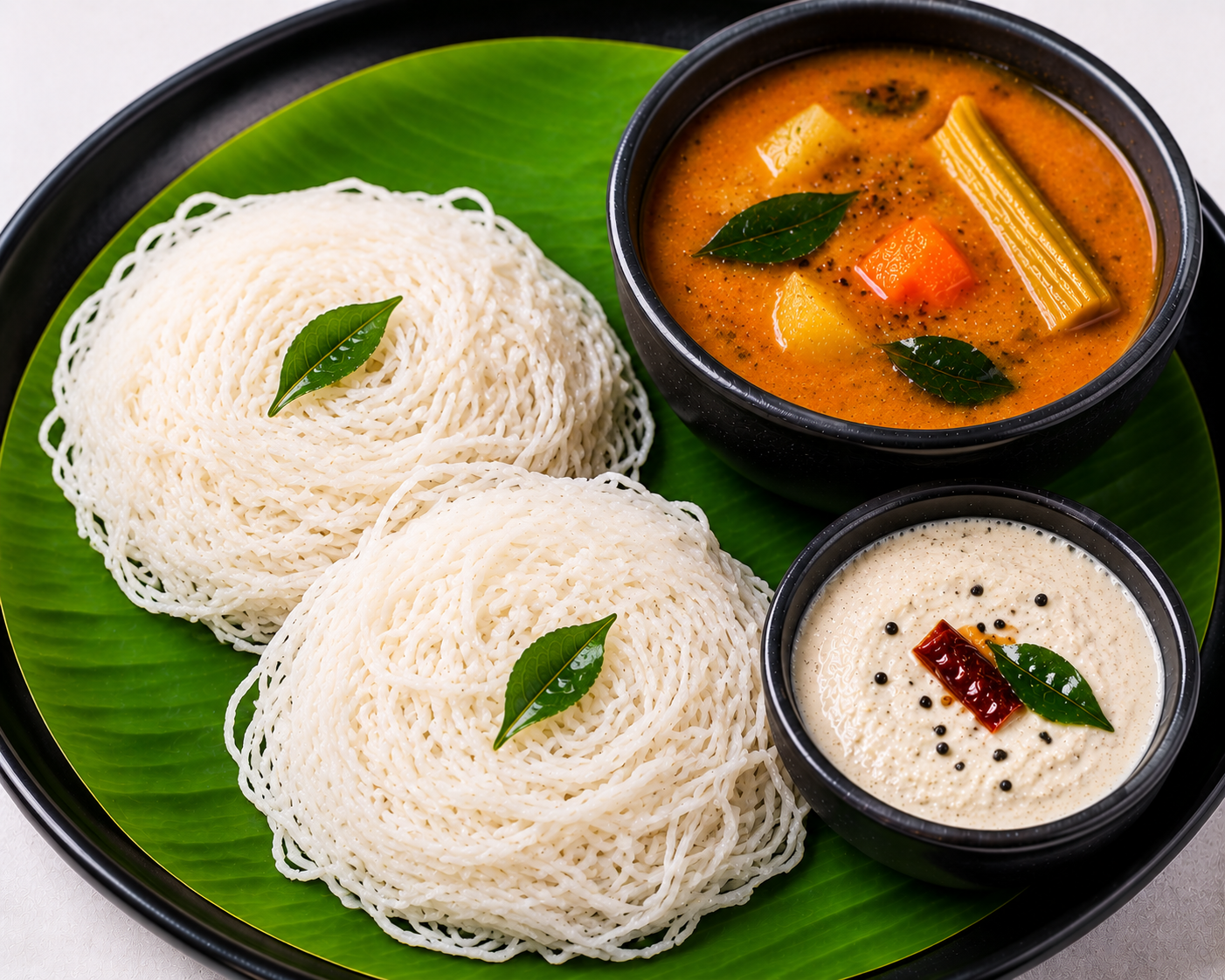 Normal Idiyappam (2) + Sambar & Chutney