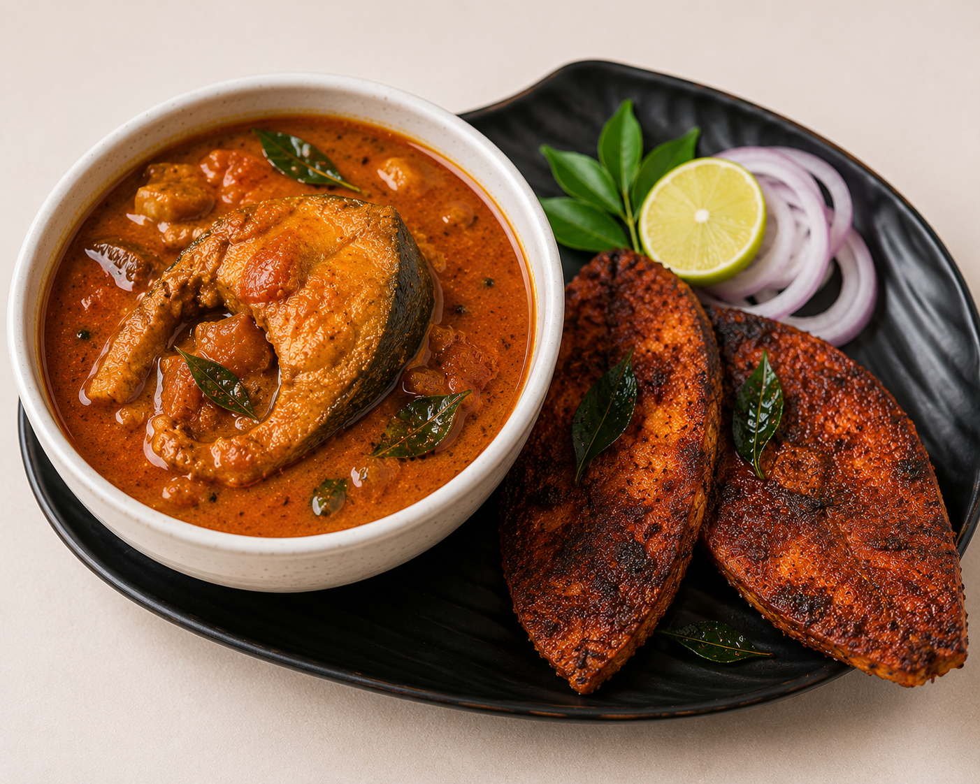 Fish Curry Bowl With Tawa Fish Fry