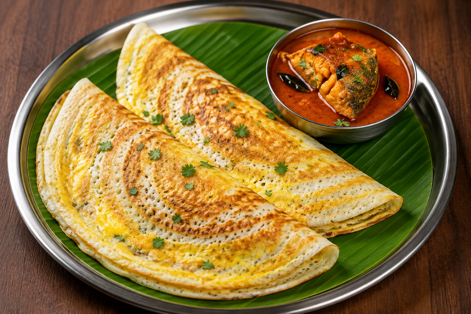 Egg dosa (2) with Fish curry