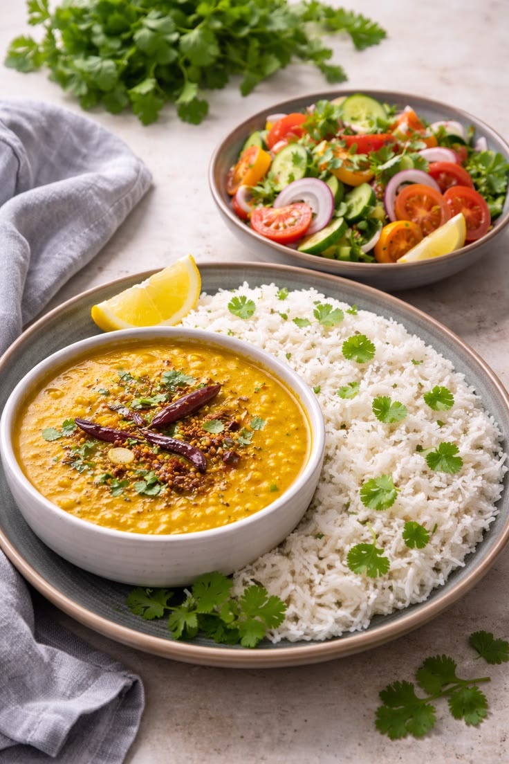 Dal Makhani Rice Bowl With Veg Salad