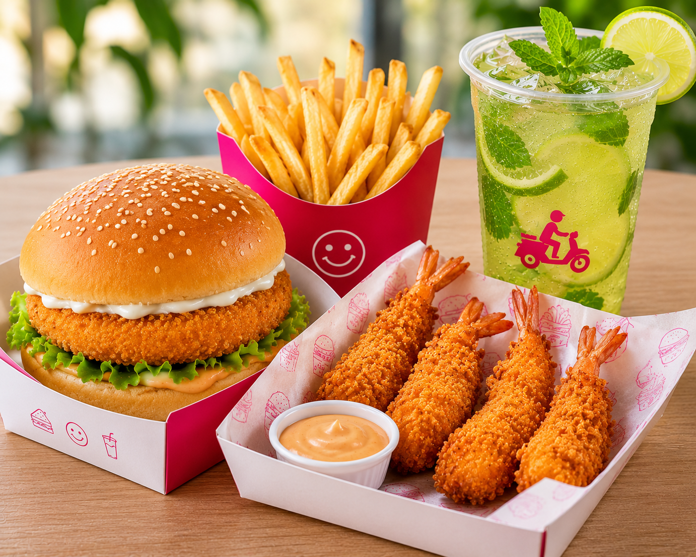 Burger Meal (Fish Burger 1 + Prawns Regular 4 Pcs + French Fries + Mojito 1)