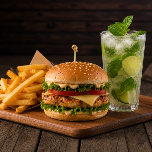 Chicken Burger + Fries + Mojito