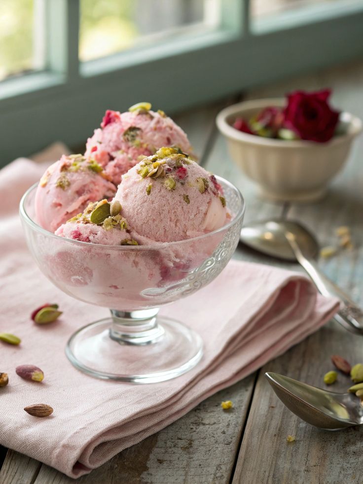 Strawberry + Pista Ice Cream