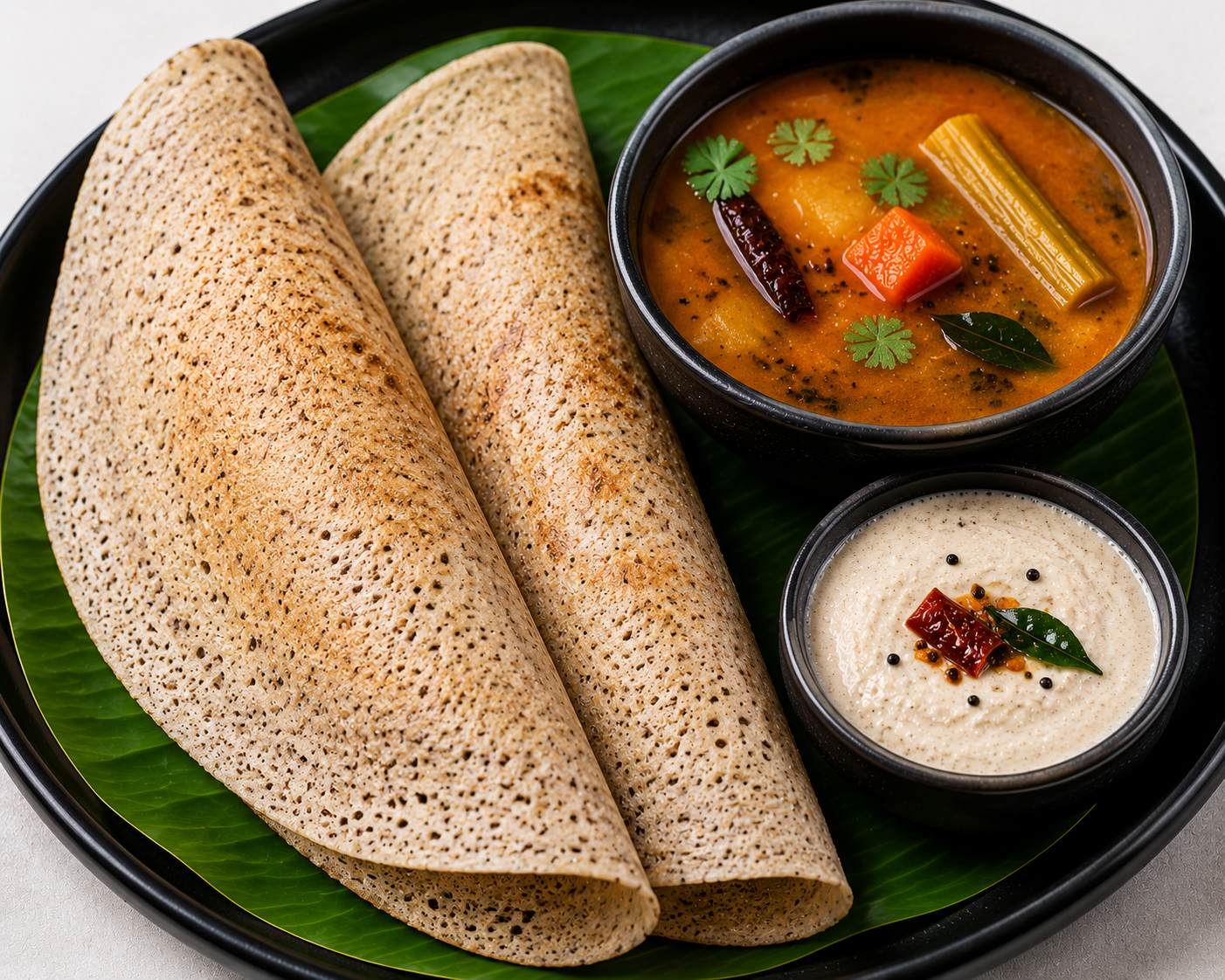 Millet Dosa (2) + Sambar & Chutney
