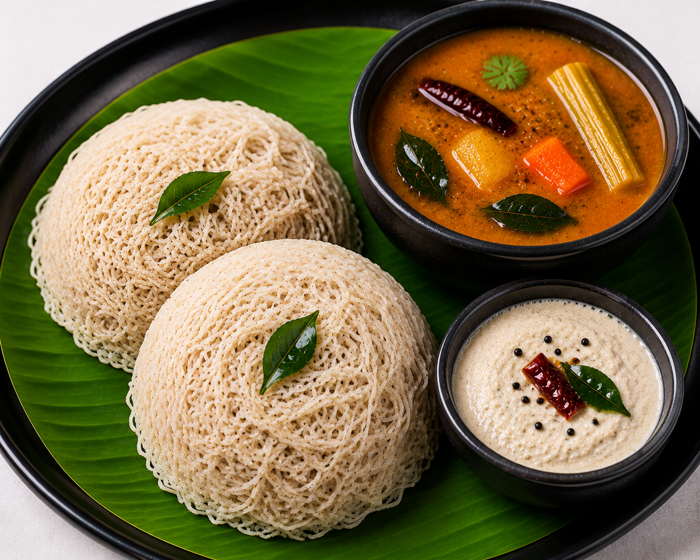 Millet Idiyappam (2) + Sambar & Chutney